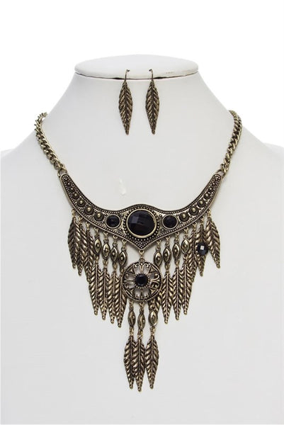 Bohemian Necklace Set with Feathers