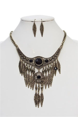Bohemian Necklace Set with Feathers
