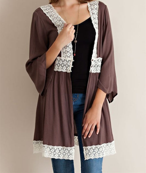 Cardigan with Lace Hem